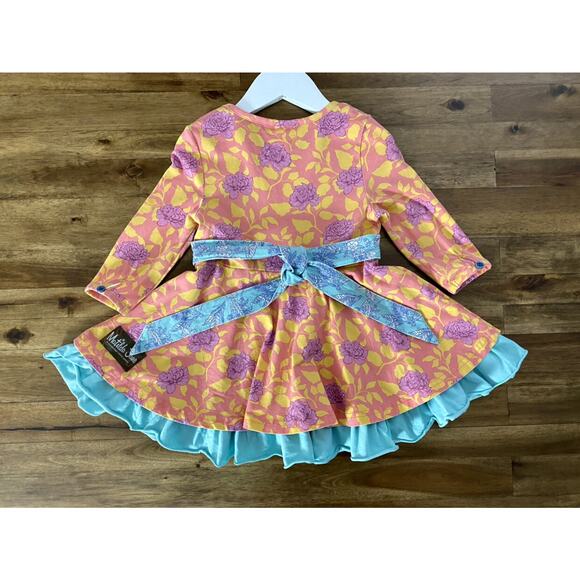 Matilda Jane Secret Fields Orange Blue Floral Citronella Knit Long Sleeve Dress - Picture 5 of 7